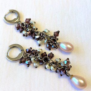 Pearl n glass dangle earrings